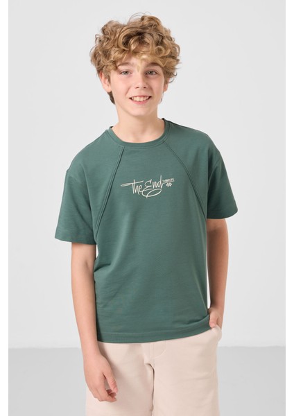 Açık Yeşil Pamuklu Yumuşak Dokulu Oversize Baskılı Erkek Çocuk T-Shirt - 11285