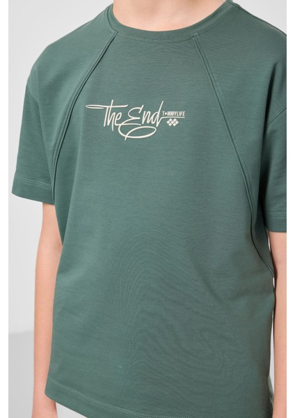 Açık Yeşil Pamuklu Yumuşak Dokulu Oversize Baskılı Erkek Çocuk T-Shirt - 11285 modelleri