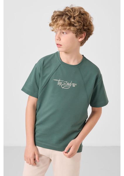 Açık Yeşil Pamuklu Yumuşak Dokulu Oversize Baskılı Erkek Çocuk T-Shirt - 11285 fırsatları