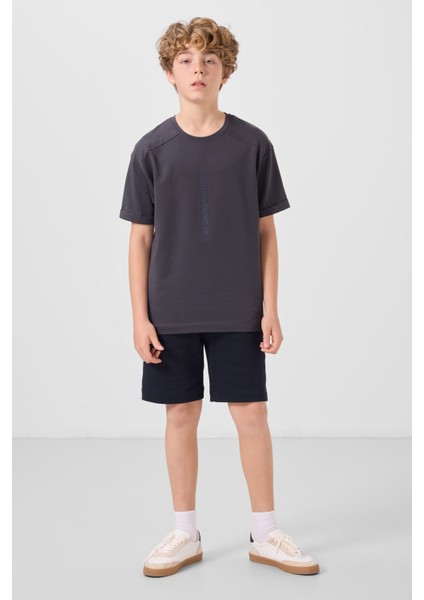 Antrasit Pamuklu Yumuşak Dokulu Oversize Baskılı Erkek Çocuk T-Shirt - 11301 fiyatları