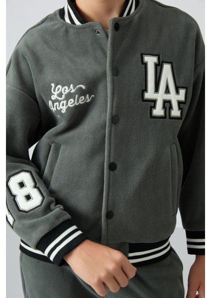 Haki Kalın Yumuşak Dokulu Standart Fit Nakışlı Polar Erkek Çocuk Kolej Ceket - 11227 fiyatları