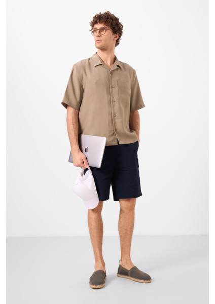 Lacivert Standart Fit Dokuma Hafif Esnek Chino Erkek Şort - 81291 modelleri