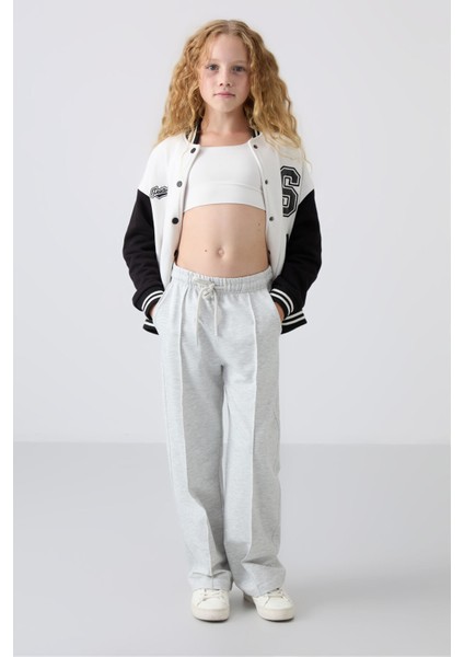 Kar Melanj Cepli Ön Dikiş Detaylı Geniş Paça Kız Çocuk Eşofman Altı -75144 fırsatları