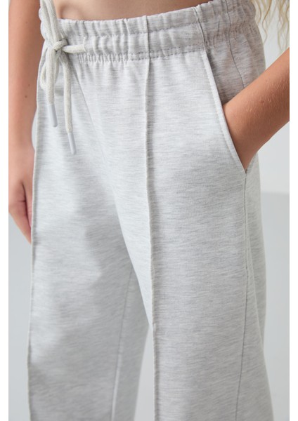 Kar Melanj Cepli Ön Dikiş Detaylı Geniş Paça Kız Çocuk Eşofman Altı -75144 indirimleri