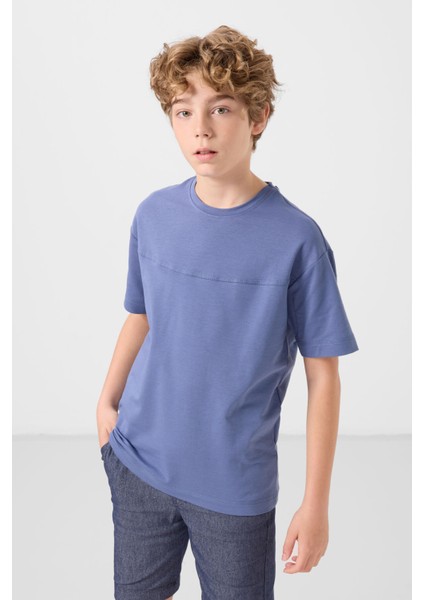 Koyu Mavi-Kot Lacivert Pamuklu Oversize Fit Dokuma Hafif Esnek Chino Erkek Çocuk Şort Takım - 11279 indirimleri