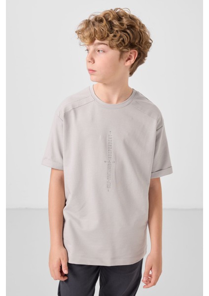 Taş Pamuklu Yumuşak Dokulu Oversize Baskılı Erkek Çocuk T-Shirt - 11301 modelleri