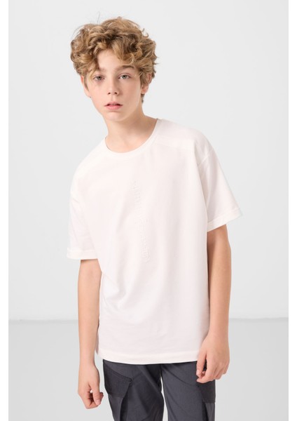 Ekru Pamuklu Yumuşak Dokulu Oversize Baskılı Erkek Çocuk T-Shirt - 11301