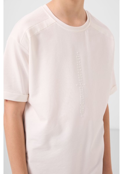 Ekru Pamuklu Yumuşak Dokulu Oversize Baskılı Erkek Çocuk T-Shirt - 11301 fırsatları