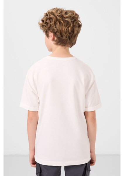 Ekru Pamuklu Yumuşak Dokulu Oversize Baskılı Erkek Çocuk T-Shirt - 11301 indirimleri