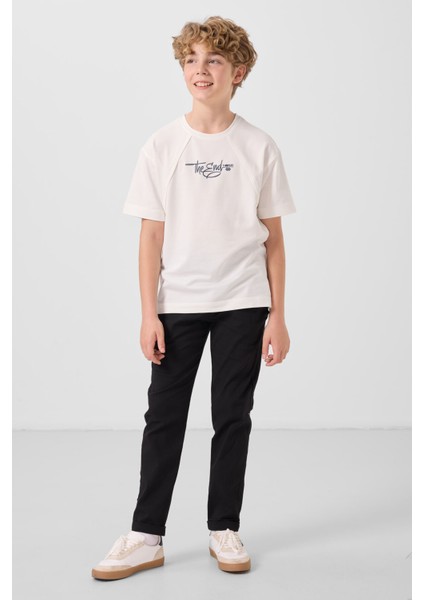 Ekru Pamuklu Yumuşak Dokulu Oversize Baskılı Erkek Çocuk T-Shirt - 11285 fiyatları