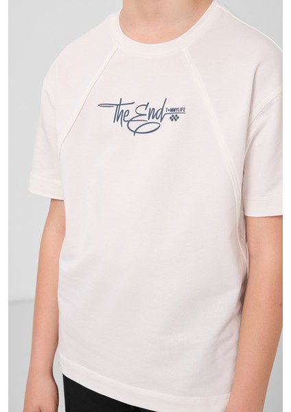 Ekru Pamuklu Yumuşak Dokulu Oversize Baskılı Erkek Çocuk T-Shirt - 11285 fırsatları