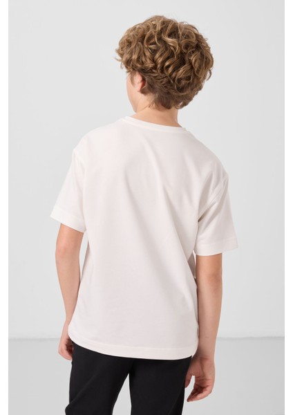 Ekru Pamuklu Yumuşak Dokulu Oversize Baskılı Erkek Çocuk T-Shirt - 11285 indirimleri