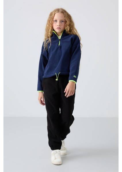 İndigo Kalın Yumuşak Dokulu Standart Fit Nakışlı Polar Kız Çocuk Sweatshirt - 75151 fırsatları