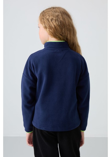 İndigo Kalın Yumuşak Dokulu Standart Fit Nakışlı Polar Kız Çocuk Sweatshirt - 75151 indirimleri