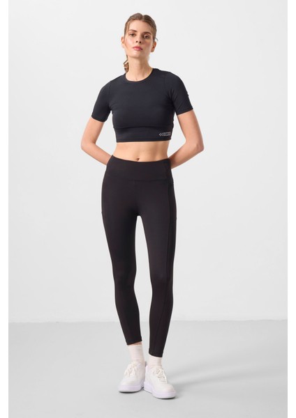 Siyah Polyester Esnek Standart Fit Performans Kadın Tayt - 94667