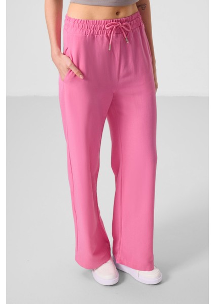 Fuşya Keten Geniş Paça Rahat Form Kadın Palazzo Pantolon - 94675 fırsatları