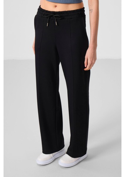 Siyah Yumuşak Dokulu Cepli Ön Dikiş Detaylı Kadın Palazzo Pantolon - 94670 fırsatları