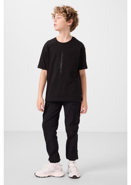 Siyah Pamuklu Yumuşak Dokulu Oversize Baskılı Erkek Çocuk T-Shirt - 11301 fiyatları