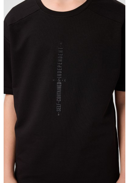 Siyah Pamuklu Yumuşak Dokulu Oversize Baskılı Erkek Çocuk T-Shirt - 11301 modelleri