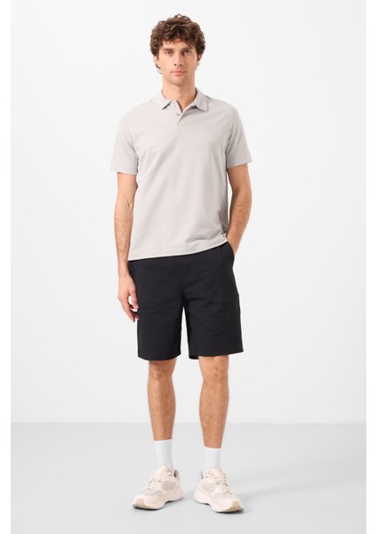 Siyah Standart Fit Dokuma Hafif Esnek Chino Erkek Şort - 81291