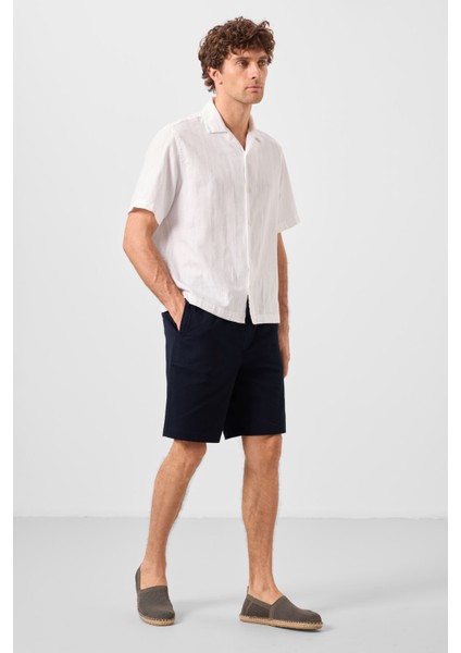 Lacivert Standart Fit Dokuma Hafif Esnek Chino Erkek Şort - 81289