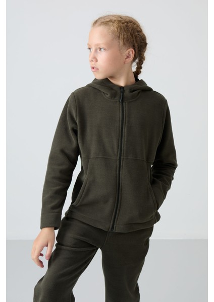 Haki Kalın Yumuşak Dokulu Standart Fit Nakışlı Polar Kız Çocuk Sweatshirt - 75152 modelleri
