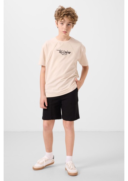 Siyah Pamuklu Yumuşak Dokulu Standart Fit Basic Erkek Çocuk Şort - 11289