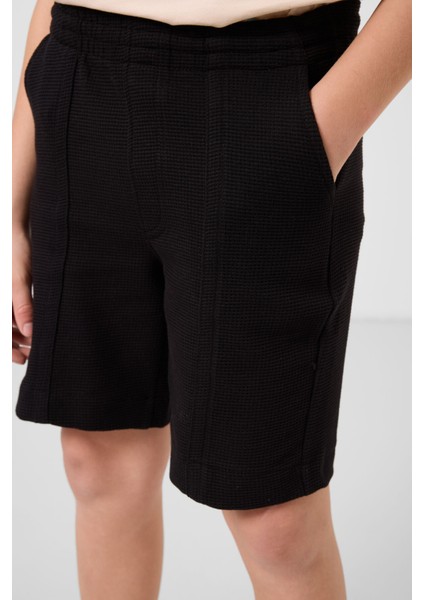 Siyah Pamuklu Yumuşak Dokulu Standart Fit Basic Erkek Çocuk Şort - 11289 fırsatları