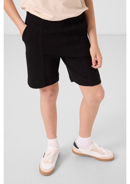 Siyah Pamuklu Yumuşak Dokulu Standart Fit Basic Erkek Çocuk Şort - 11289 indirimleri