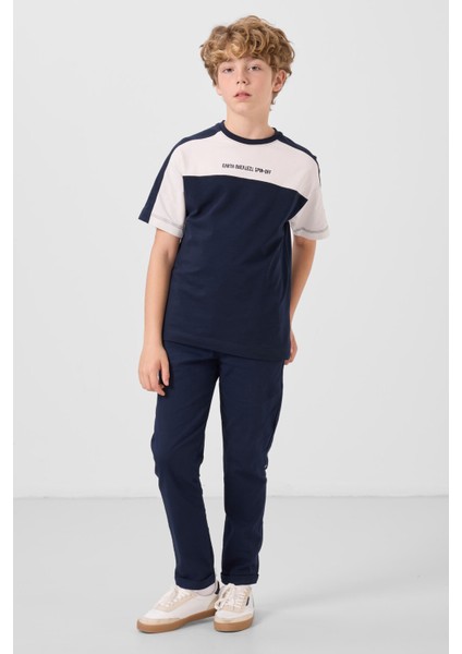 Lacivert Standart Fit Dokuma Hafif Esnek Chino Erkek Çocuk Pantolon - 11272