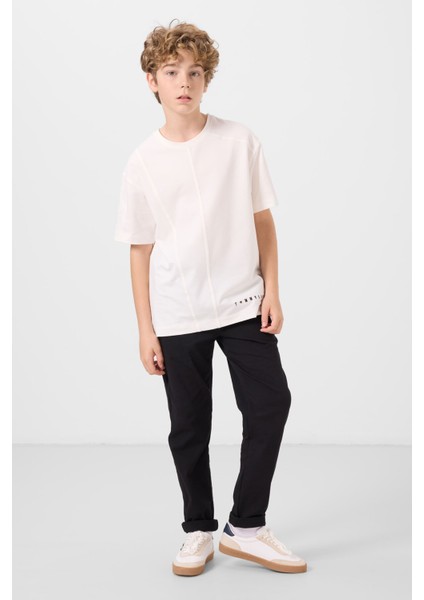 Ekru Pamuklu Yumuşak Dokulu Oversize Basic Erkek Çocuk T-Shirt - 11297 fiyatları