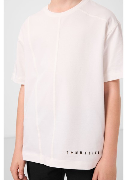 Ekru Pamuklu Yumuşak Dokulu Oversize Basic Erkek Çocuk T-Shirt - 11297 fırsatları