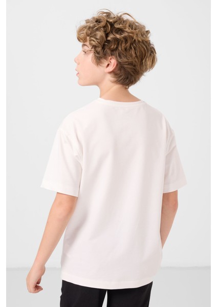 Ekru Pamuklu Yumuşak Dokulu Oversize Basic Erkek Çocuk T-Shirt - 11297 indirimleri