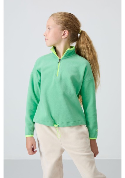 Su Yeşil Kalın Yumuşak Dokulu Standart Fit Nakışlı Polar Kız Çocuk Sweatshirt - 75151 fiyatları