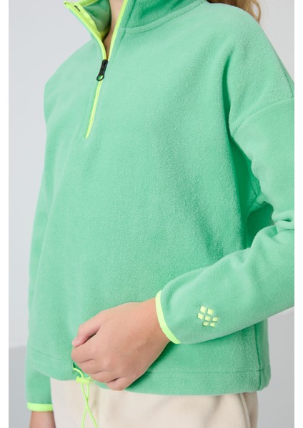 Su Yeşil Kalın Yumuşak Dokulu Standart Fit Nakışlı Polar Kız Çocuk Sweatshirt - 75151 modelleri