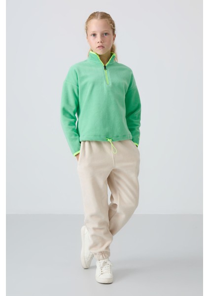 Su Yeşil Kalın Yumuşak Dokulu Standart Fit Nakışlı Polar Kız Çocuk Sweatshirt - 75151 fırsatları