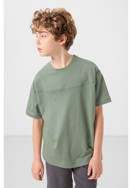 Açık Yeşil-Antrasit Pamuklu Oversize Fit Dokuma Hafif Esnek Chino Erkek Çocuk Şort Takım - 11279 indirimleri