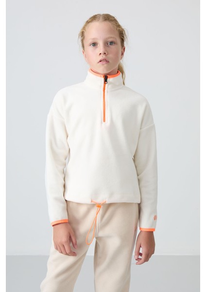 Ekru Kalın Yumuşak Dokulu Standart Fit Nakışlı Polar Kız Çocuk Sweatshirt - 75151 modelleri