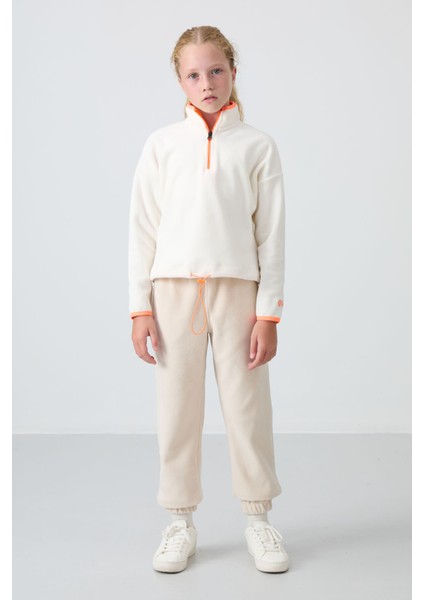 Ekru Kalın Yumuşak Dokulu Standart Fit Nakışlı Polar Kız Çocuk Sweatshirt - 75151 fırsatları