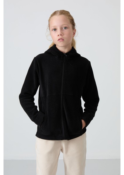 Siyah Kalın Yumuşak Dokulu Standart Fit Nakışlı Polar Kız Çocuk Sweatshirt - 75152 fiyatları