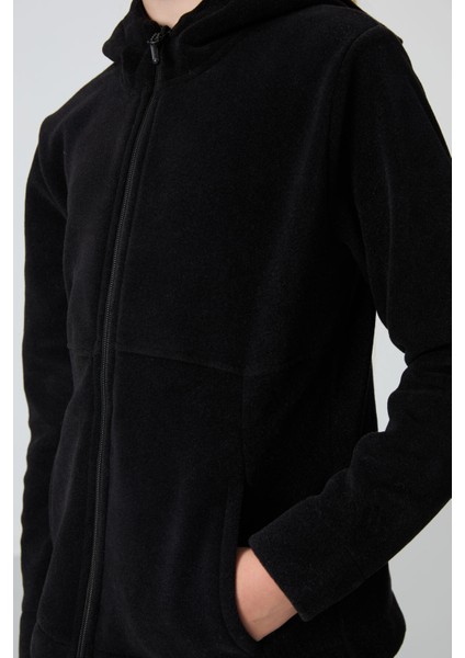 Siyah Kalın Yumuşak Dokulu Standart Fit Nakışlı Polar Kız Çocuk Sweatshirt - 75152 modelleri