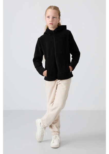 Siyah Kalın Yumuşak Dokulu Standart Fit Nakışlı Polar Kız Çocuk Sweatshirt - 75152 fırsatları