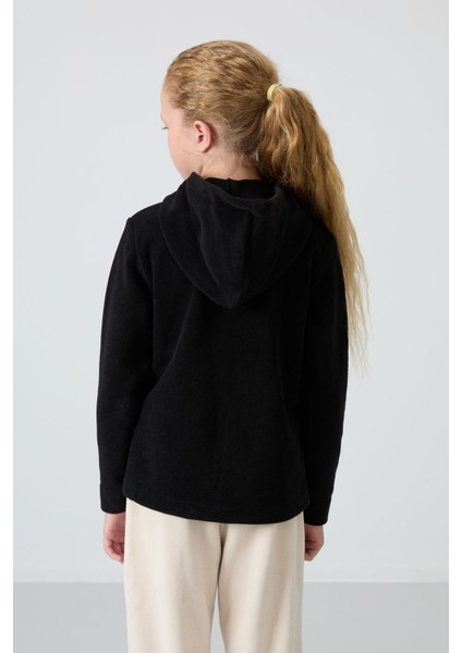 Siyah Kalın Yumuşak Dokulu Standart Fit Nakışlı Polar Kız Çocuk Sweatshirt - 75152 indirimleri