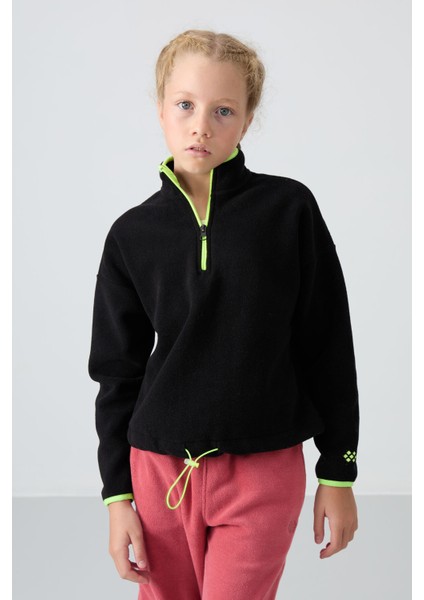 Siyah Kalın Yumuşak Dokulu Standart Fit Nakışlı Polar Kız Çocuk Sweatshirt - 75151 modelleri