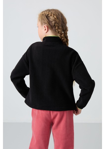 Siyah Kalın Yumuşak Dokulu Standart Fit Nakışlı Polar Kız Çocuk Sweatshirt - 75151 indirimleri