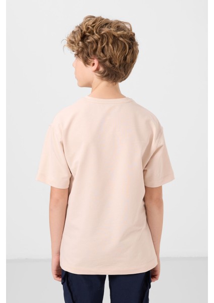 Bej Pamuklu Yumuşak Dokulu Oversize Basic Erkek Çocuk T-Shirt - 11297 indirimleri