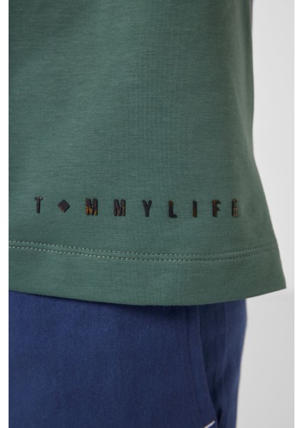 Açık Yeşil Pamuklu Yumuşak Dokulu Oversize Basic Erkek Çocuk T-Shirt - 11297 modelleri