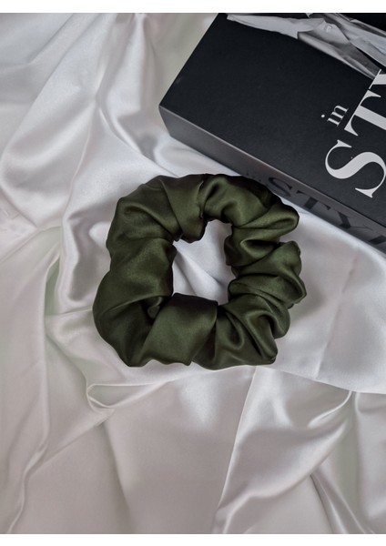 Çocuk Saten Toka - Haki Esintisi – Tekli Lüks Lastik Model Scrunchie modelleri