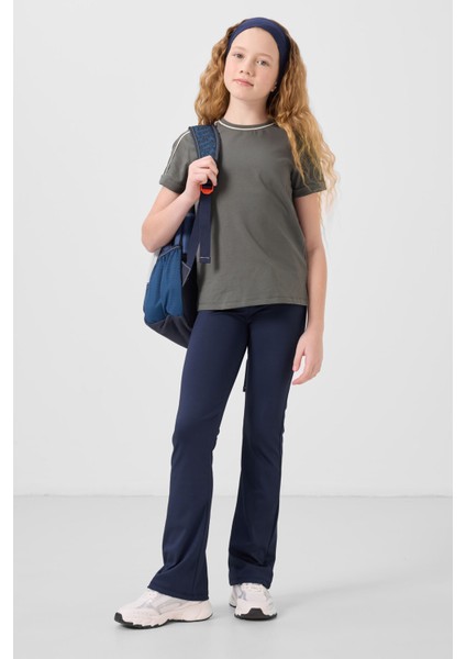 Haki Pamuklu O Yaka Standart Fit Basic Kız Çocuk T-Shirt - 75177