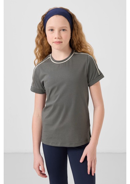 Haki Pamuklu O Yaka Standart Fit Basic Kız Çocuk T-Shirt - 75177 fiyatları